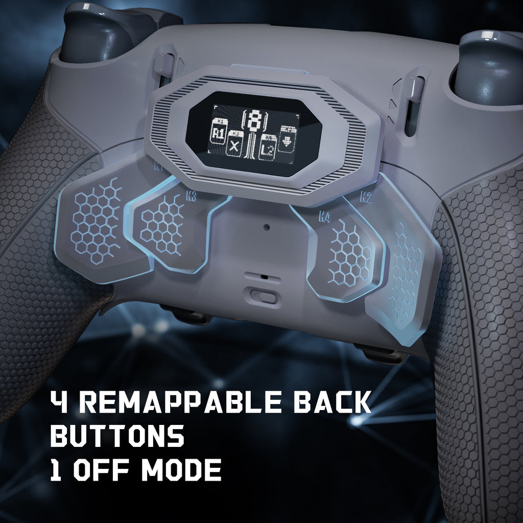 eXtremeRate BEYOND Back Paddles Kit with OLED Display & Redesigned Ergonomic Grips for PS5 Edge Controller - Rubberized New Hope Gray & Classic Gray eXtremeRate