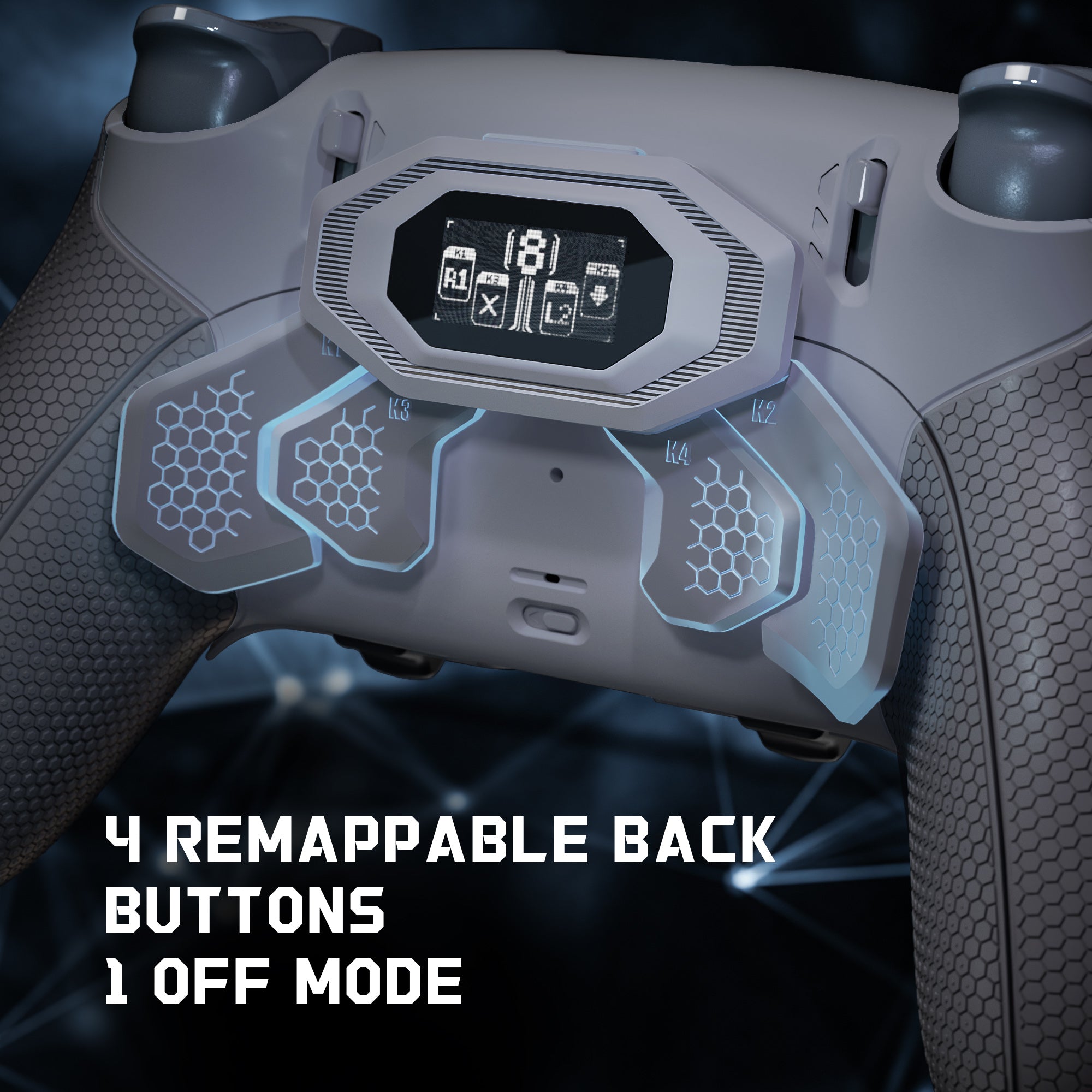 eXtremeRate BEYOND Back Paddles Kit with OLED Display & Redesigned Ergonomic Grips for PS5 Edge Controller - Rubberized New Hope Gray & Classic Gray eXtremeRate