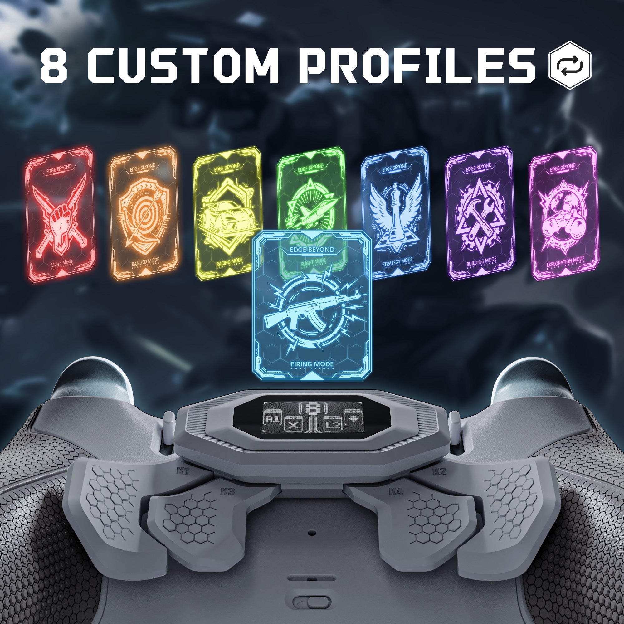 eXtremeRate BEYOND Back Paddles Kit with OLED Display & Redesigned Ergonomic Grips for PS5 Edge Controller - Rubberized New Hope Gray & Classic Gray eXtremeRate
