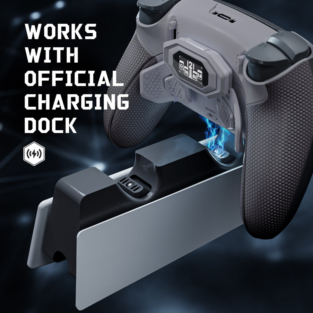 eXtremeRate BEYOND Back Paddles Kit with OLED Display & Redesigned Ergonomic Grips for PS5 Edge Controller - Rubberized New Hope Gray & Classic Gray eXtremeRate