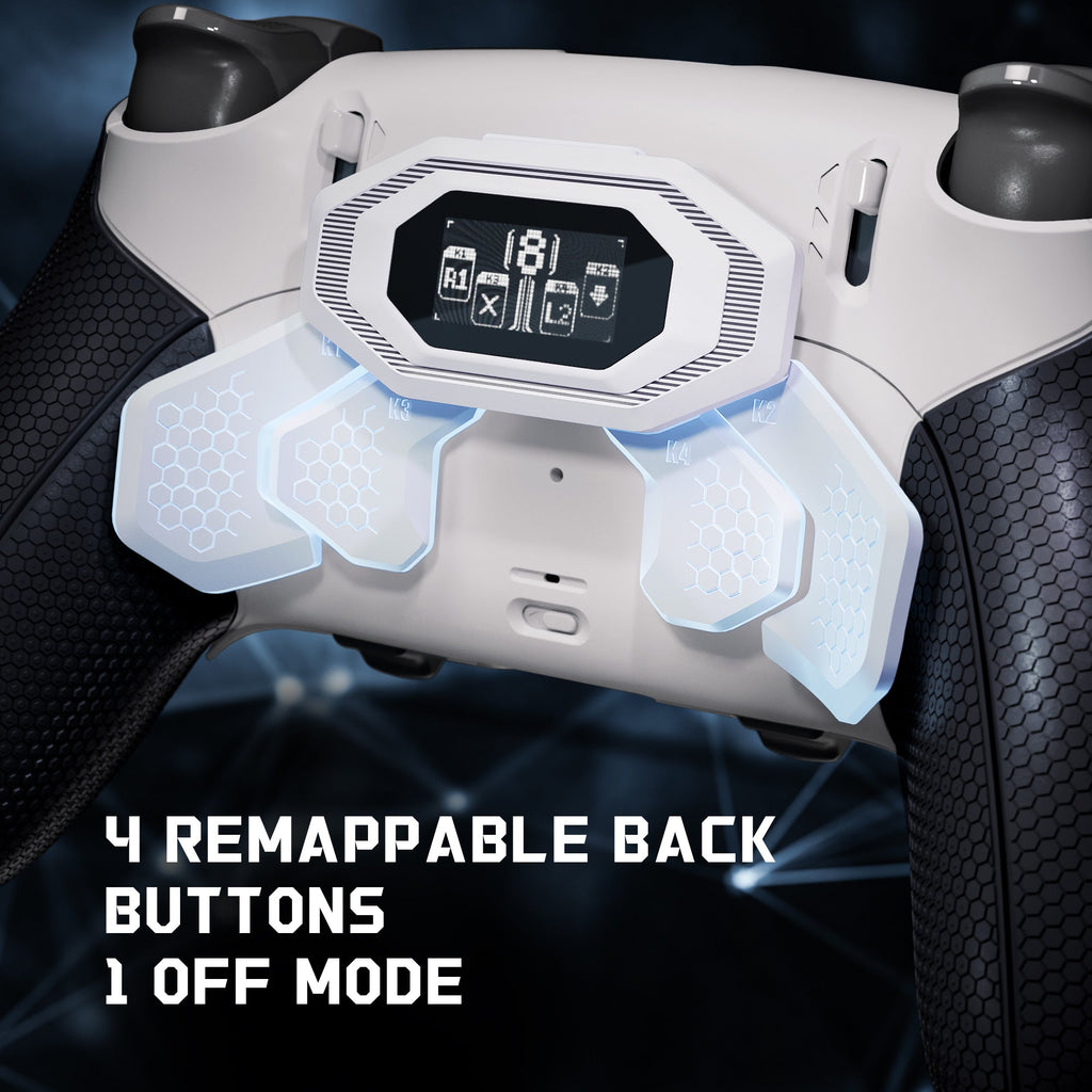 eXtremeRate BEYOND Back Paddles Kit with OLED Display & Redesigned Ergonomic Grips for PS5 Edge Controller - Rubberized White & Black eXtremeRate