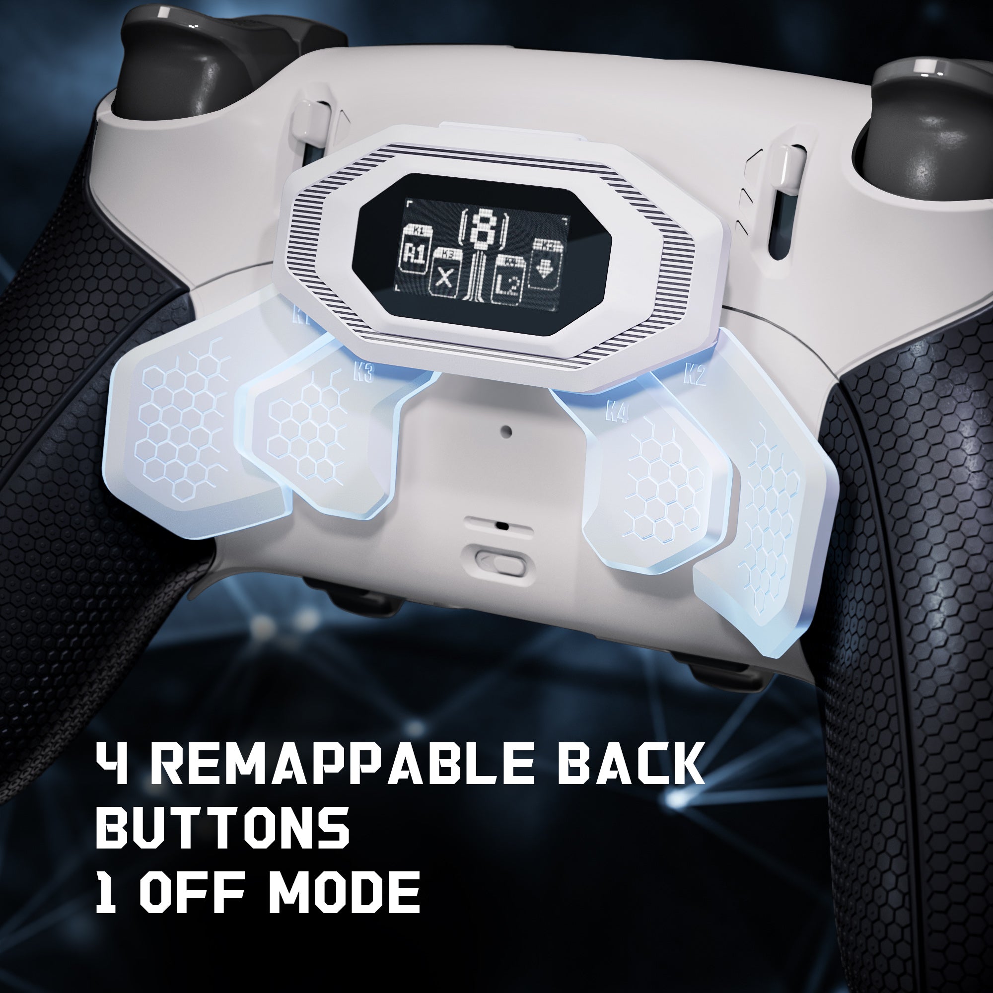 eXtremeRate BEYOND Back Paddles Kit with OLED Display & Redesigned Ergonomic Grips for PS5 Edge Controller - Rubberized White & Black eXtremeRate
