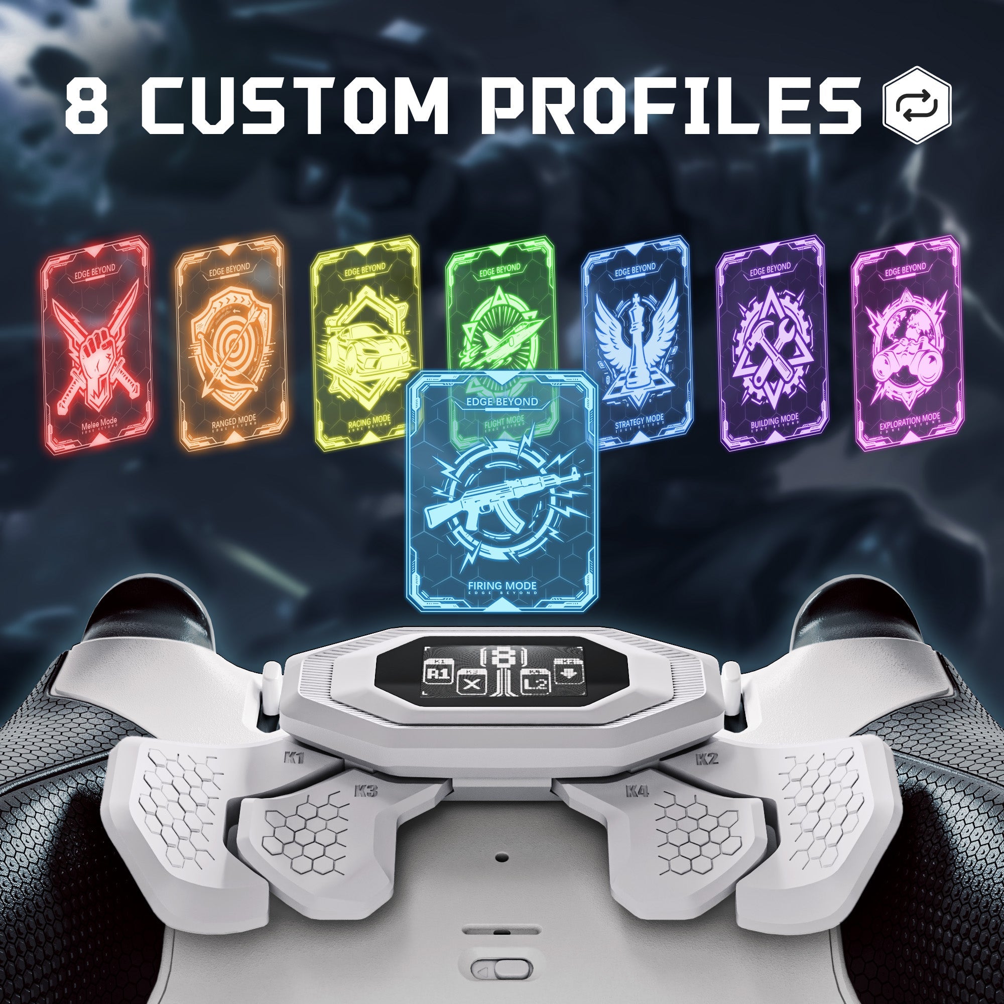 eXtremeRate BEYOND Back Paddles Kit with OLED Display & Redesigned Ergonomic Grips for PS5 Edge Controller - Rubberized White & Black eXtremeRate