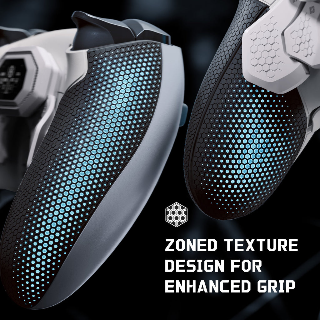 eXtremeRate BEYOND Back Paddles Kit with OLED Display & Redesigned Ergonomic Grips for PS5 Edge Controller - Rubberized White & Black eXtremeRate