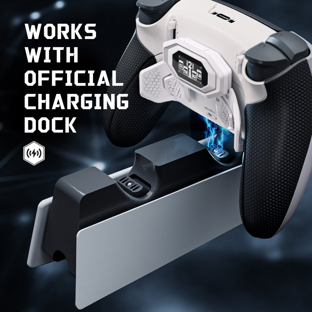 eXtremeRate BEYOND Back Paddles Kit with OLED Display & Redesigned Ergonomic Grips for PS5 Edge Controller - Rubberized White & Black eXtremeRate