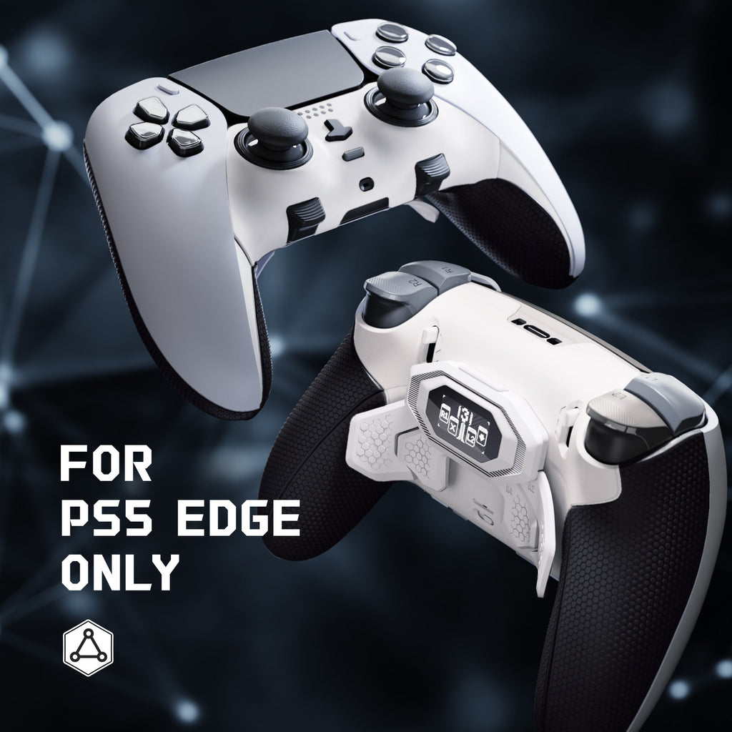eXtremeRate BEYOND Back Paddles Kit with OLED Display & Redesigned Ergonomic Grips for PS5 Edge Controller - Rubberized White & Black eXtremeRate