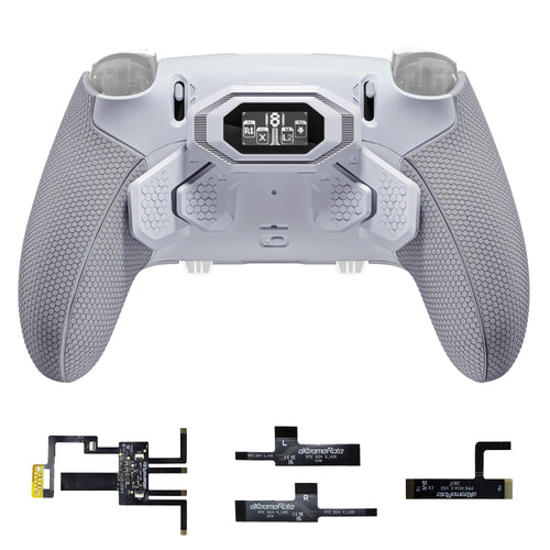 eXtremeRate BEYOND Back Paddles Kit with OLED Display & Redesigned Ergonomic Grips for PS5 Edge Controller - Rubberized White & Gray eXtremeRate