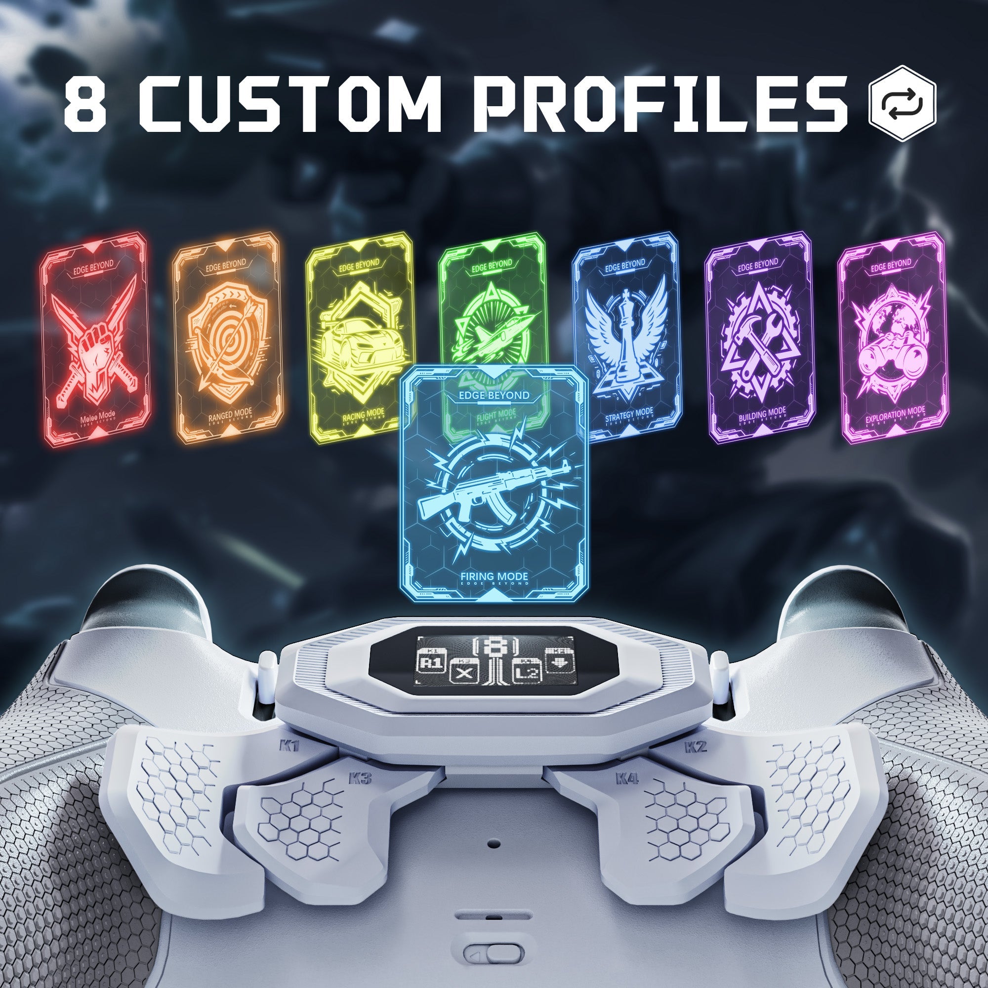 eXtremeRate BEYOND Back Paddles Kit with OLED Display & Redesigned Ergonomic Grips for PS5 Edge Controller - Rubberized White & Gray eXtremeRate