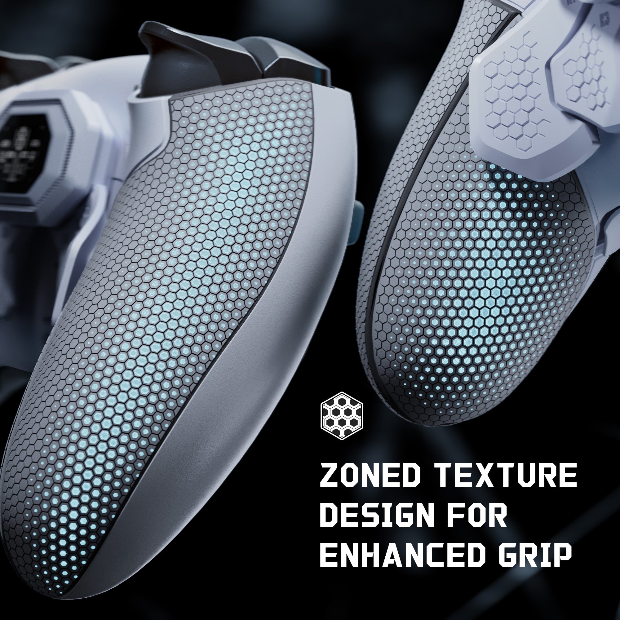 eXtremeRate BEYOND Back Paddles Kit with OLED Display & Redesigned Ergonomic Grips for PS5 Edge Controller - Rubberized White & Gray eXtremeRate