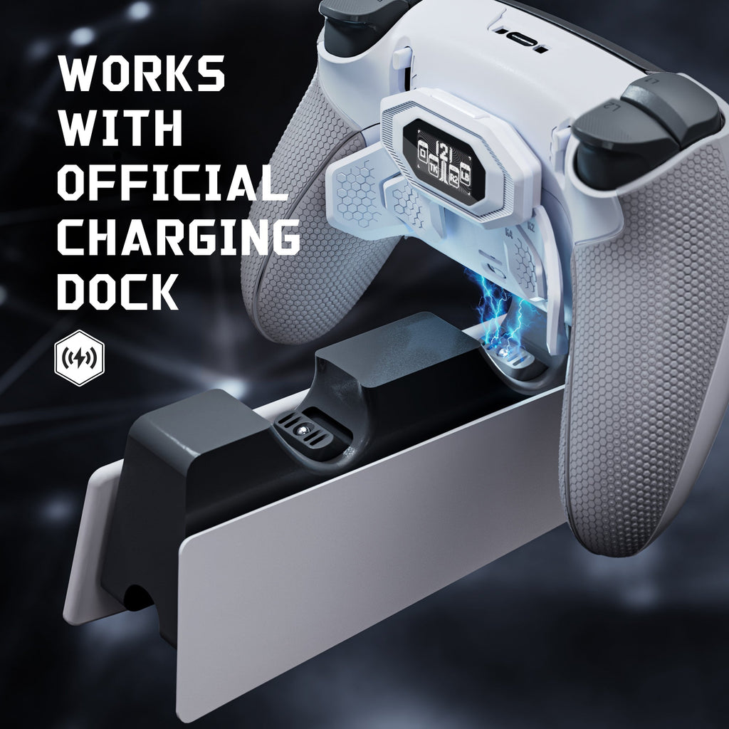 eXtremeRate BEYOND Back Paddles Kit with OLED Display & Redesigned Ergonomic Grips for PS5 Edge Controller - Rubberized White & Gray eXtremeRate
