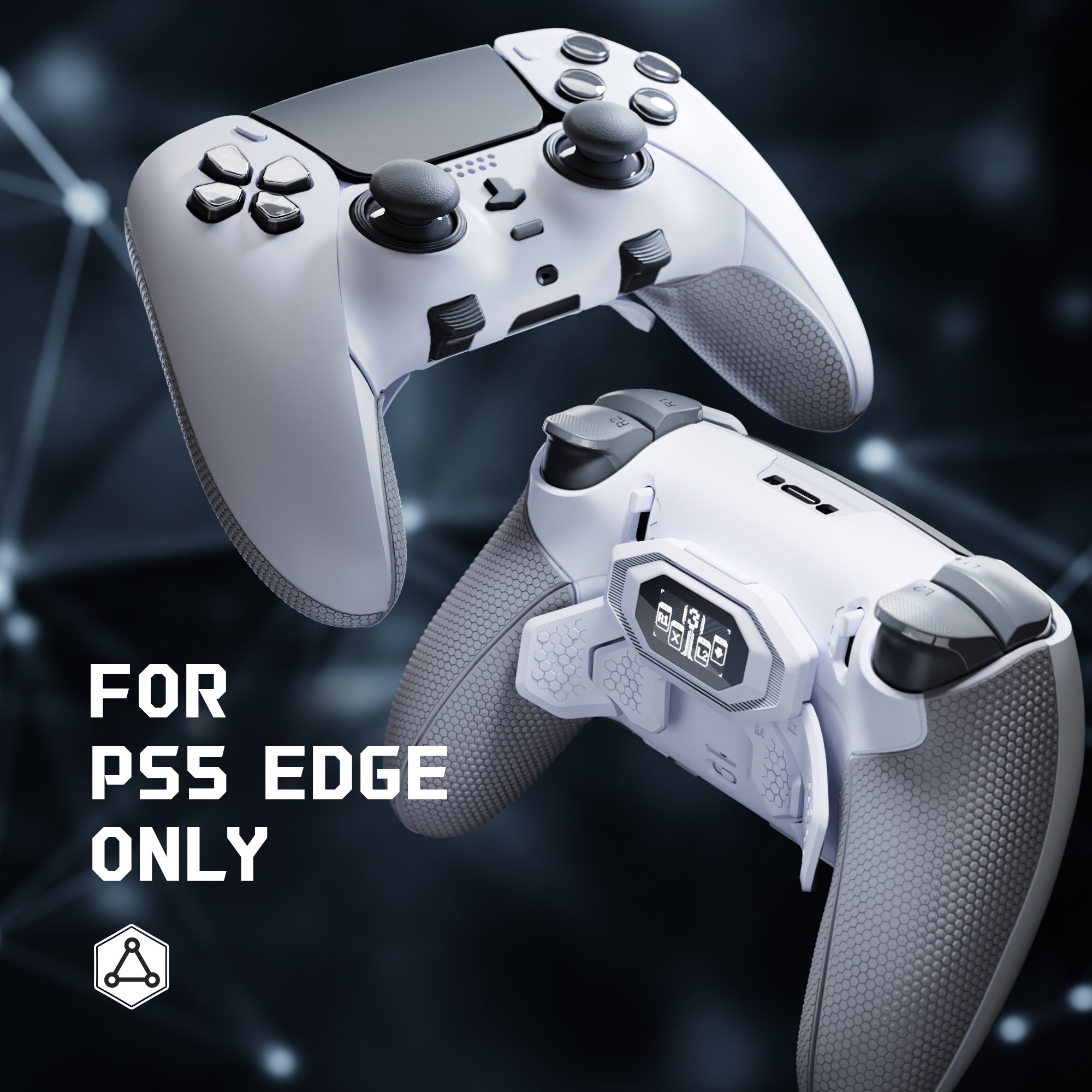 eXtremeRate BEYOND Back Paddles Kit with OLED Display & Redesigned Ergonomic Grips for PS5 Edge Controller - Rubberized White & Gray eXtremeRate