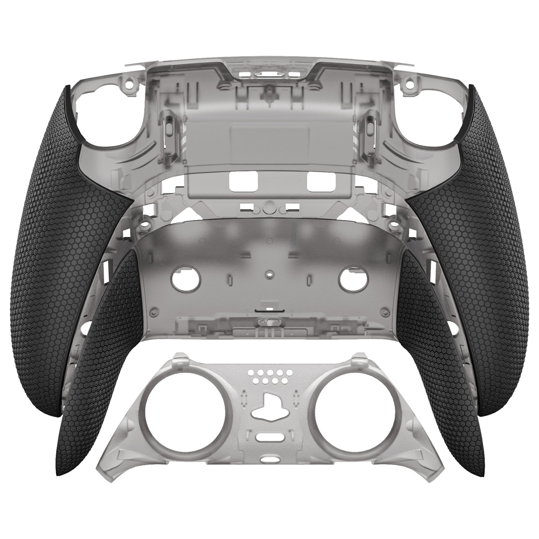 eXtremeRate Beyond-ARC Bottom Shell Kit with Rubberised Grip for PS5 Edge Controller - Clear & Black eXtremeRate