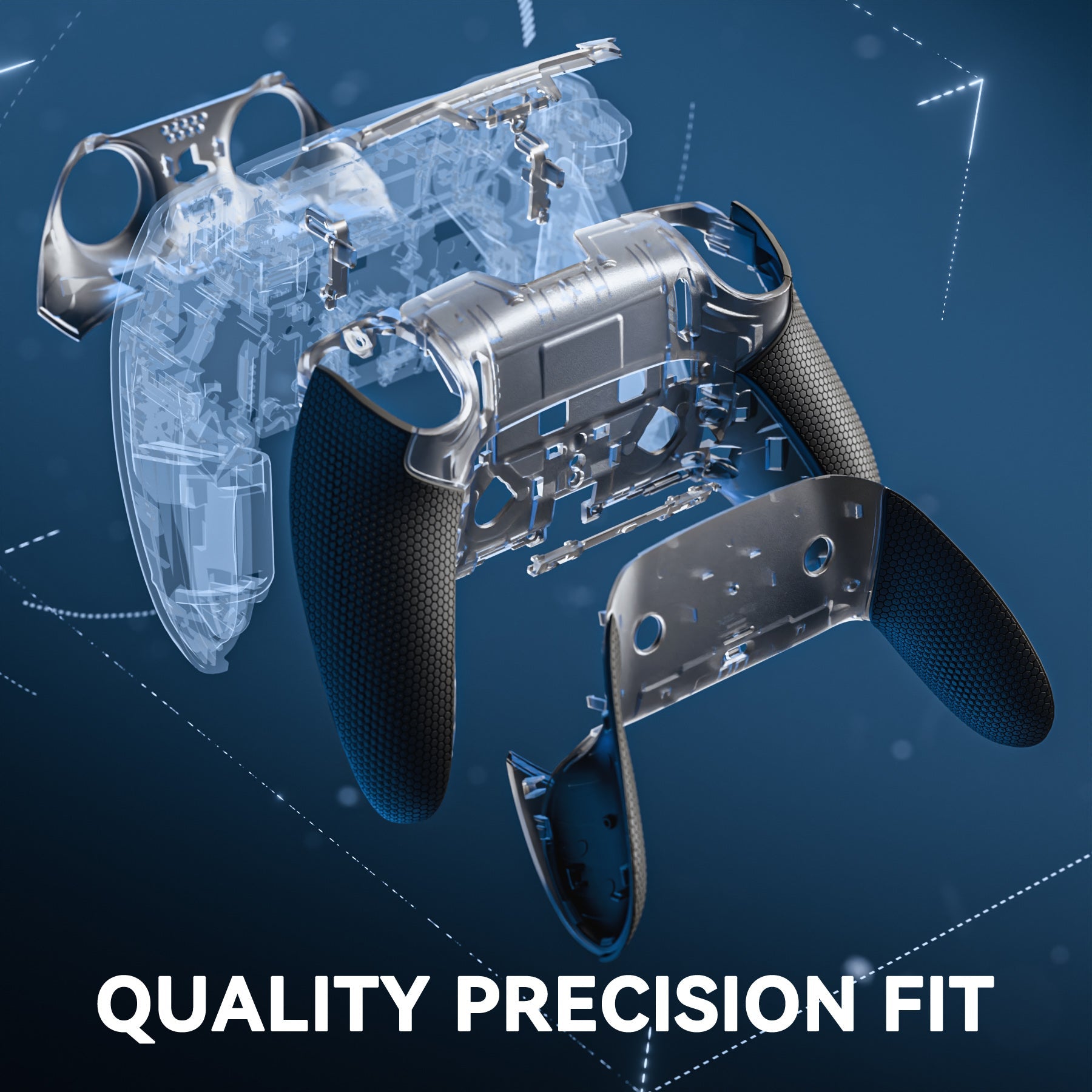 eXtremeRate Beyond-ARC Bottom Shell Kit with Rubberised Grip for PS5 Edge Controller - Clear & Black eXtremeRate