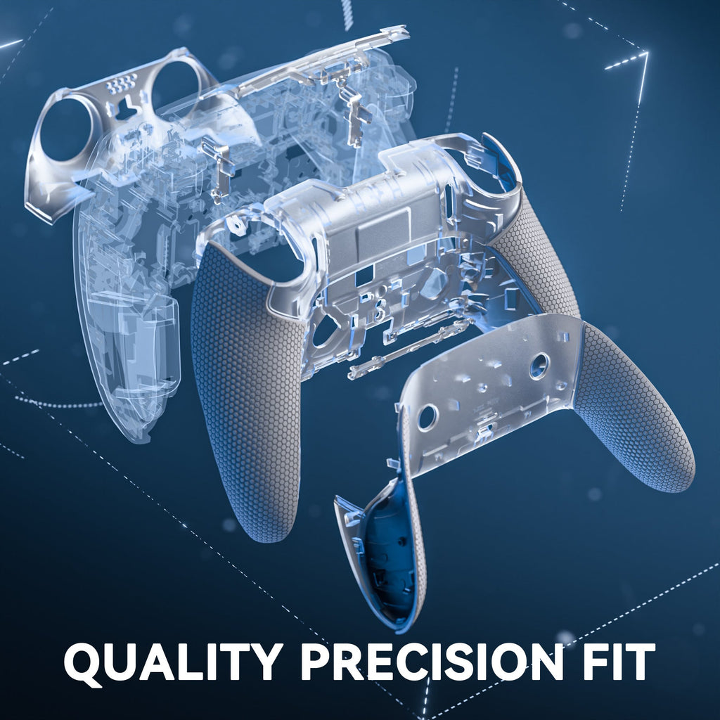 eXtremeRate Beyond-ARC Bottom Shell Kit with Rubberised Grip for PS5 Edge Controller - Clear & Gray eXtremeRate