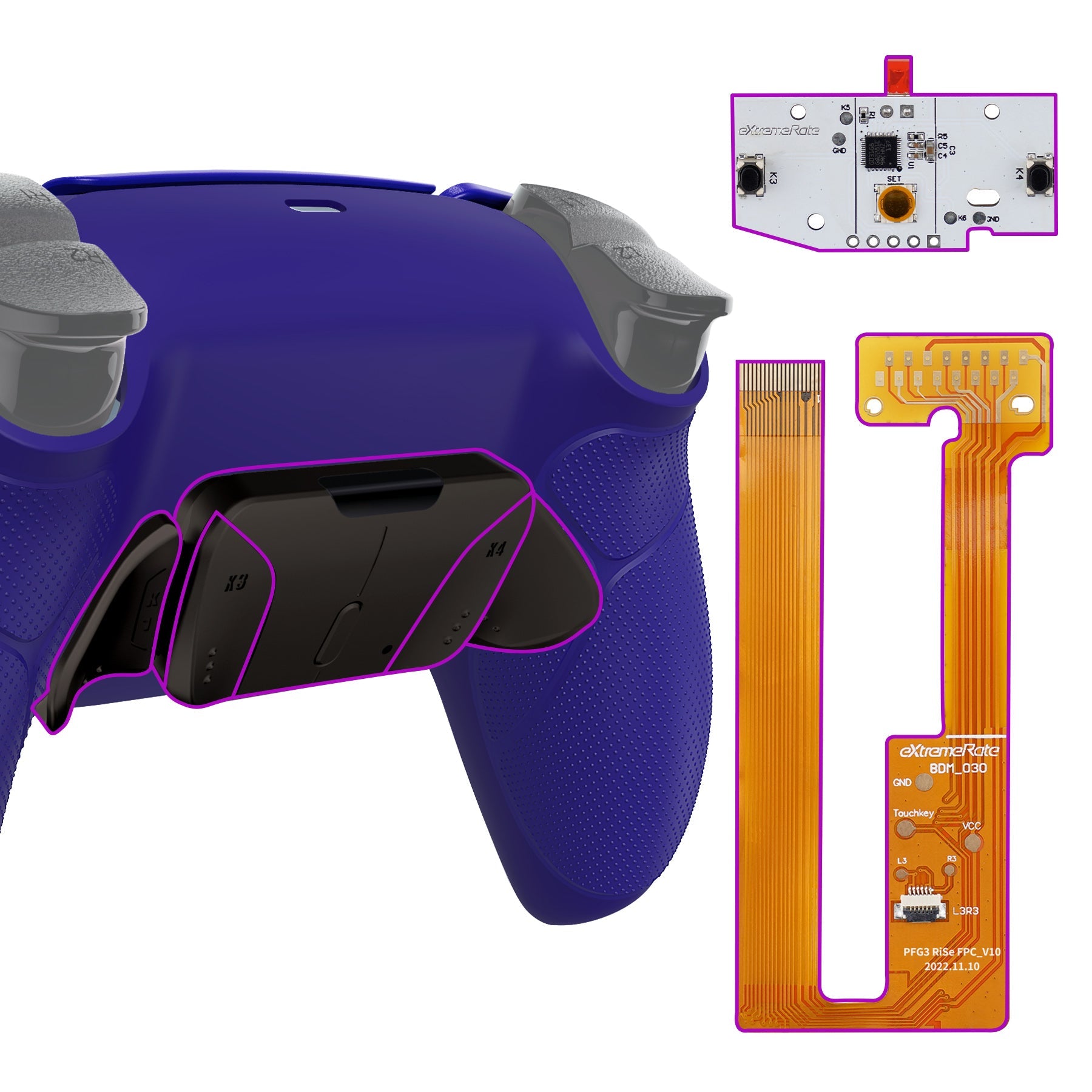 eXtremeRate Black Real Metal Buttons (RMB) Version RISE4 Remap Kit for PS5 Controller BDM-030/040/050 - Rubberized Cobalt Blue eXtremeRate