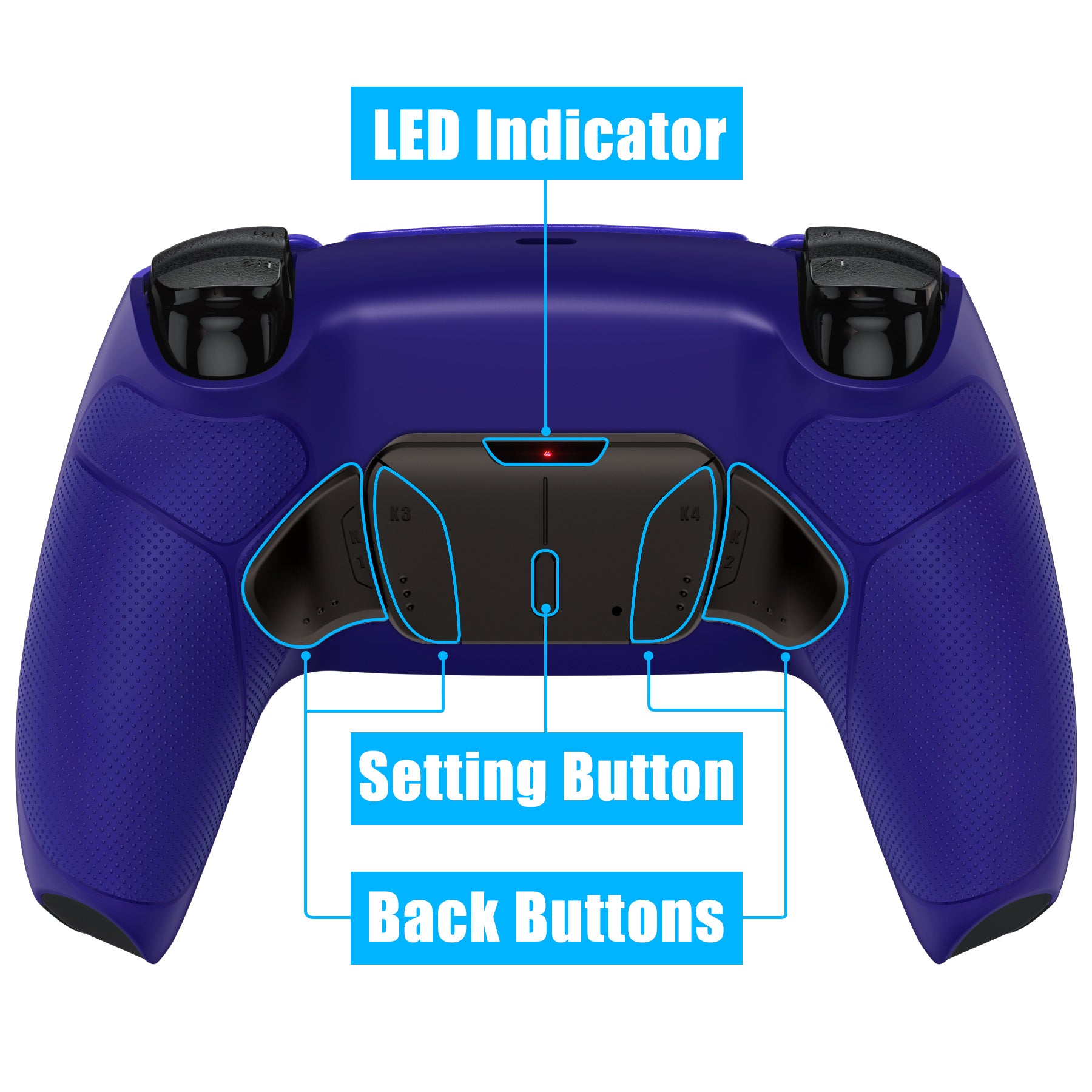 eXtremeRate Black Real Metal Buttons (RMB) Version RISE4 Remap Kit for PS5 Controller BDM-030/040/050 - Rubberized Cobalt Blue eXtremeRate