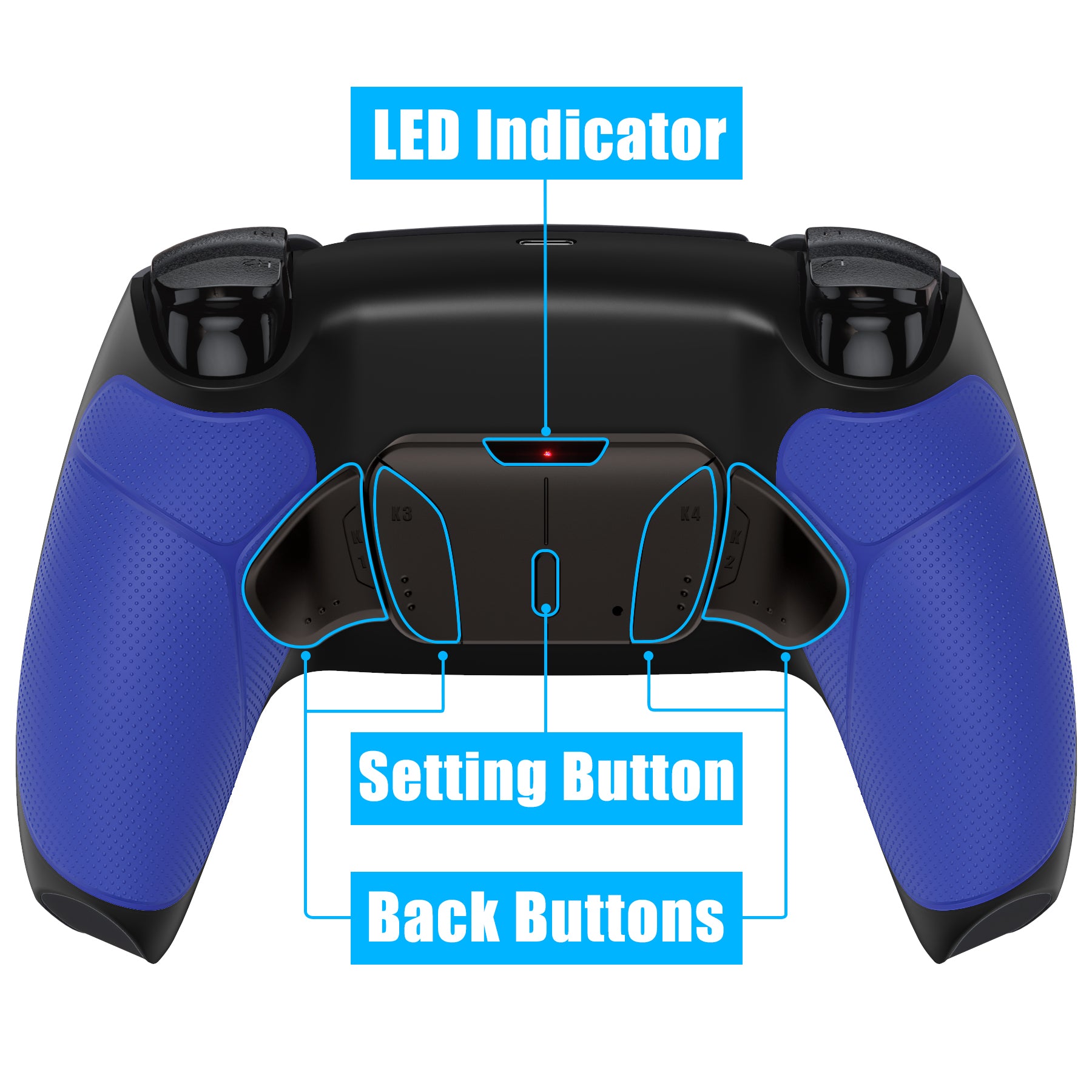 eXtremeRate Black Real Metal Buttons (RMB) Version RISE4 V3 Remap Kit for PS5 Controller BDM-030/040/050 - Rubberized Blue eXtremeRate