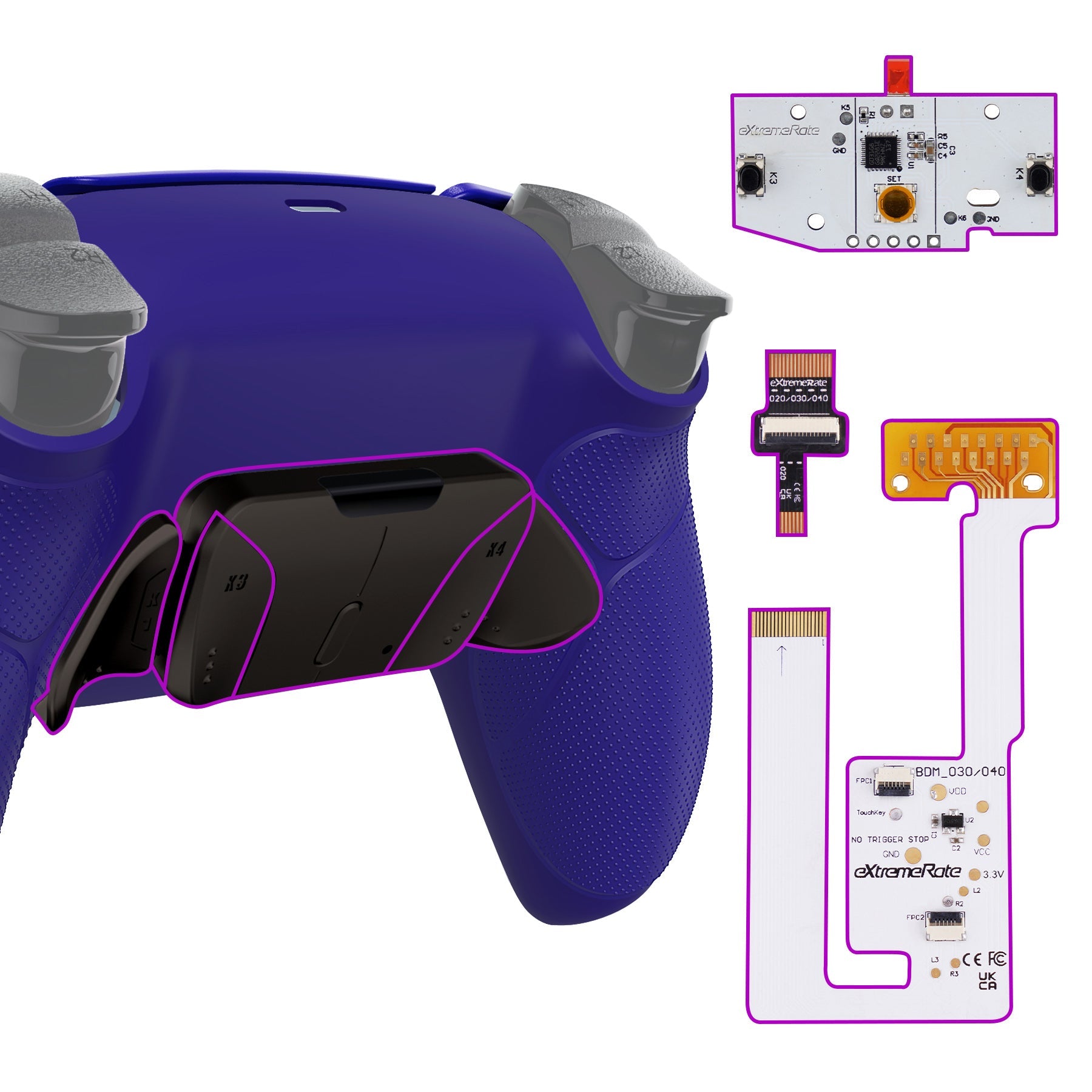 eXtremeRate Black Real Metal Buttons (RMB) Version RISE4 V3 Remap Kit for PS5 Controller BDM-030/040/050 - Rubberized Cobalt Blue eXtremeRate