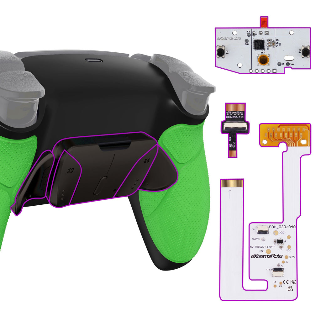 eXtremeRate Black Real Metal Buttons (RMB) Version RISE4 V3 Remap Kit for PS5 Controller BDM-030/040/050 - Rubberized Green eXtremeRate
