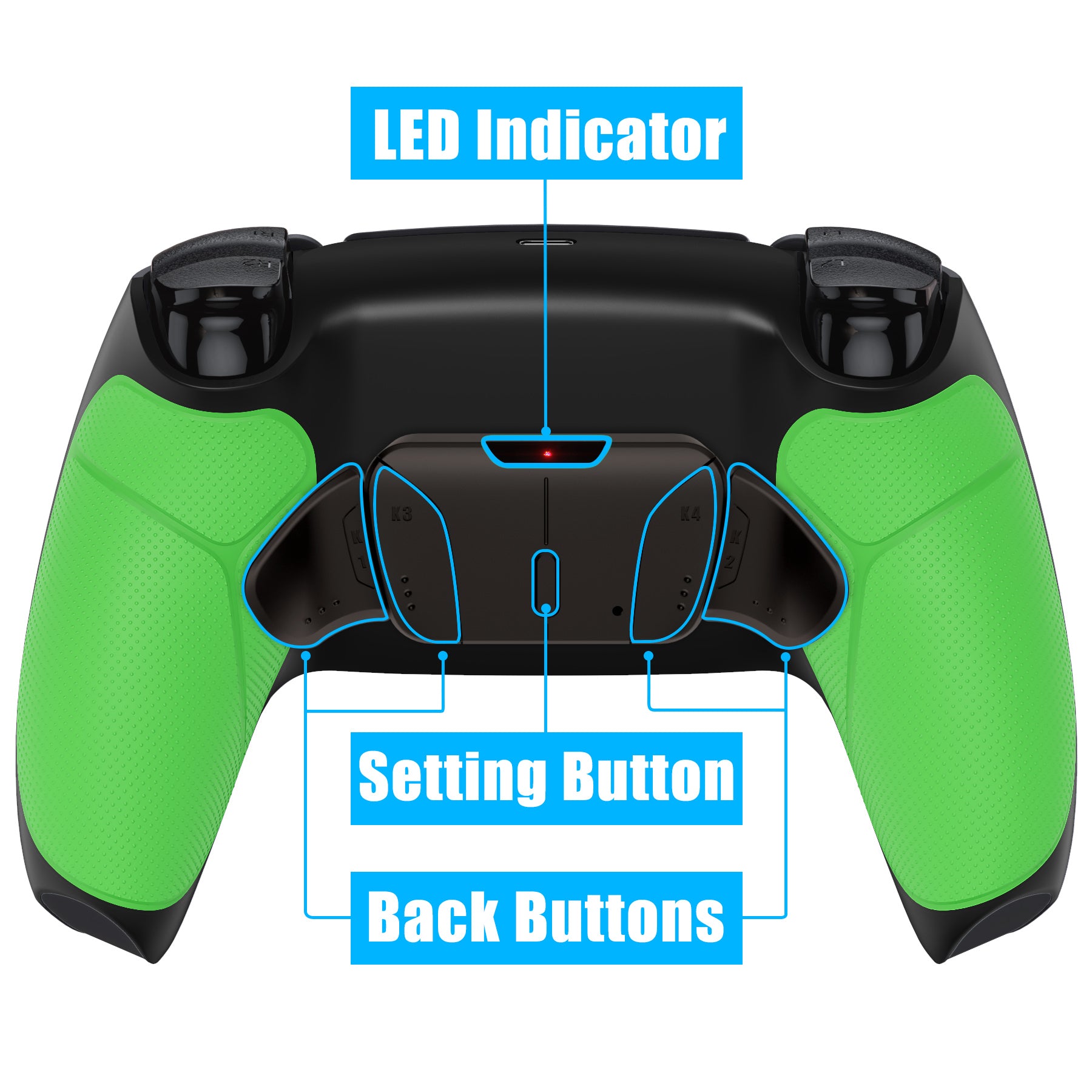 eXtremeRate Black Real Metal Buttons (RMB) Version RISE4 V3 Remap Kit for PS5 Controller BDM-030/040/050 - Rubberized Green eXtremeRate