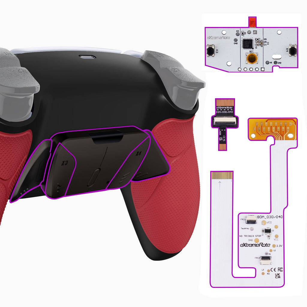 eXtremeRate Black Real Metal Buttons (RMB) Version RISE4 V3 Remap Kit for PS5 Controller BDM-030/040/050 - Rubberized Red eXtremeRate