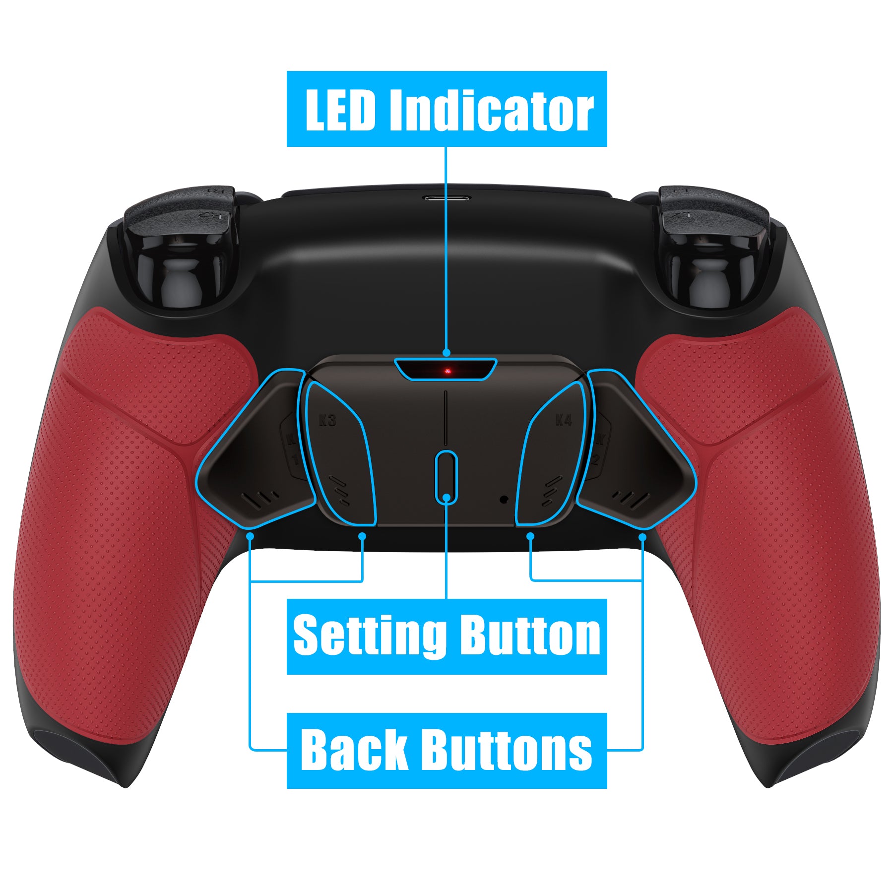 eXtremeRate Black Real Metal Buttons (RMB) Version RISE4 V3 Remap Kit for PS5 Controller BDM-030/040/050 - Rubberized Red eXtremeRate