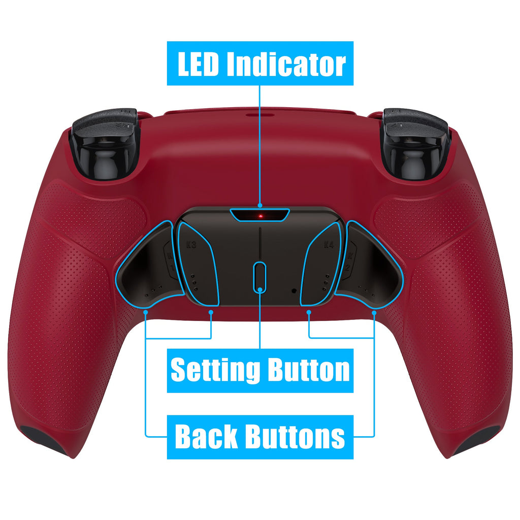 eXtremeRate Black Real Metal Buttons (RMB) Version RISE4 V3 Remap Kit for PS5 Controller BDM-030/040/050 - Rubberized Volcanic Red eXtremeRate
