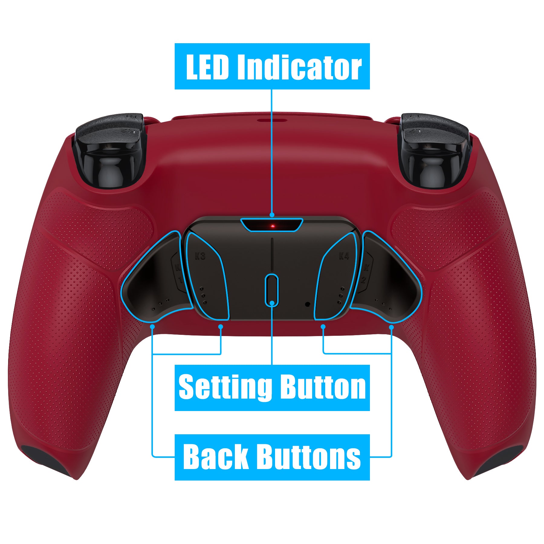 eXtremeRate Black Real Metal Buttons (RMB) Version RISE4 V3 Remap Kit for PS5 Controller BDM-030/040/050 - Rubberized Volcanic Red eXtremeRate