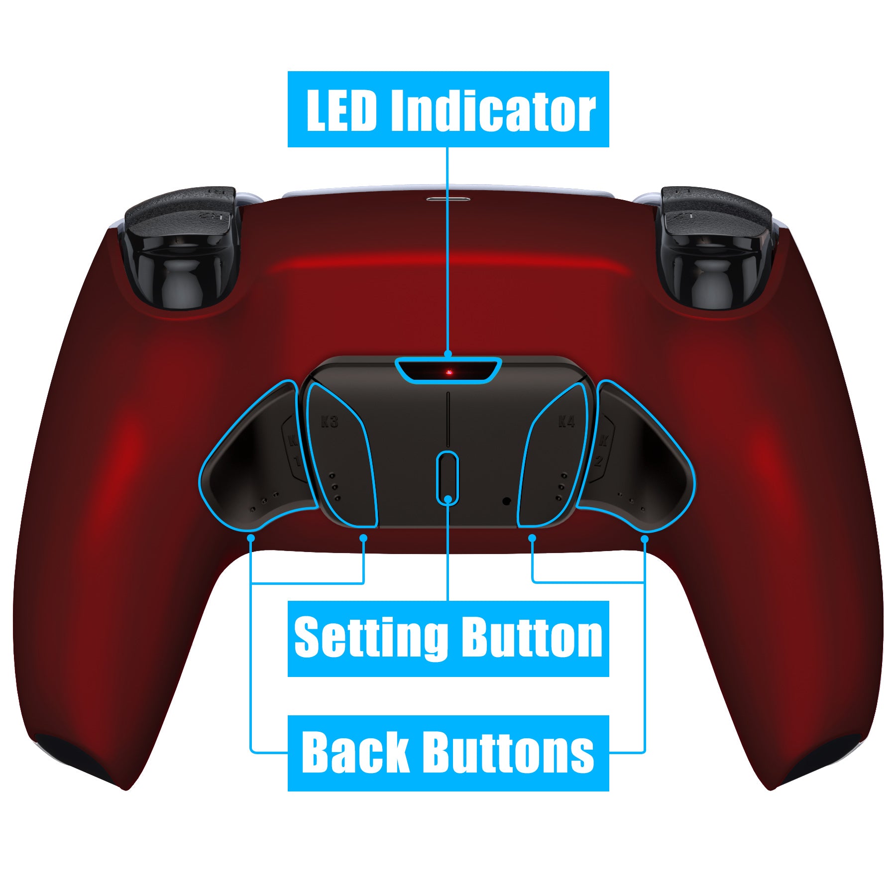 eXtremeRate Black Real Metal Buttons (RMB) Version RISE4 V3 Remap Kit for PS5 Controller BDM-030/040/050 - Scarlet Red eXtremeRate