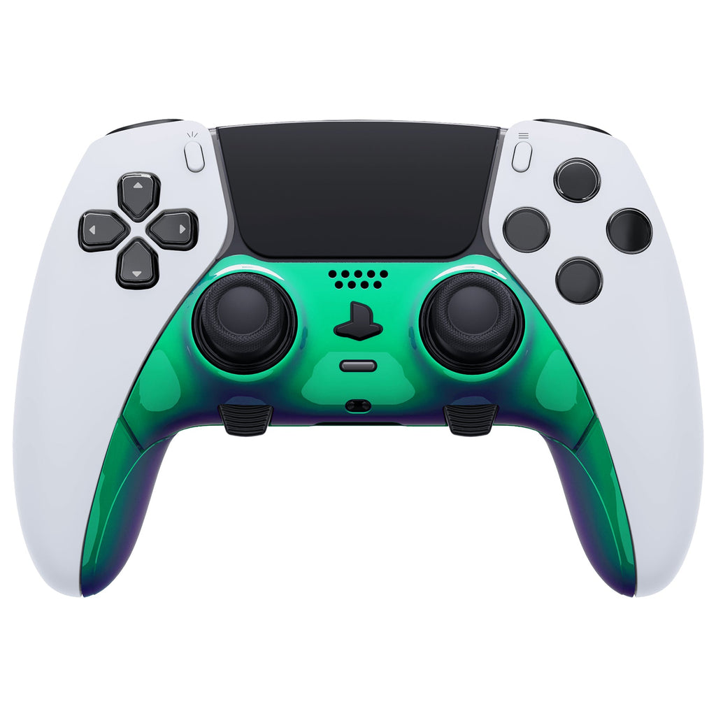 eXtremeRate Replacement Top Bottom Decorative Trim Shell Compatible with PS5 Edge Controller - Chameleon Green Purple eXtremeRate