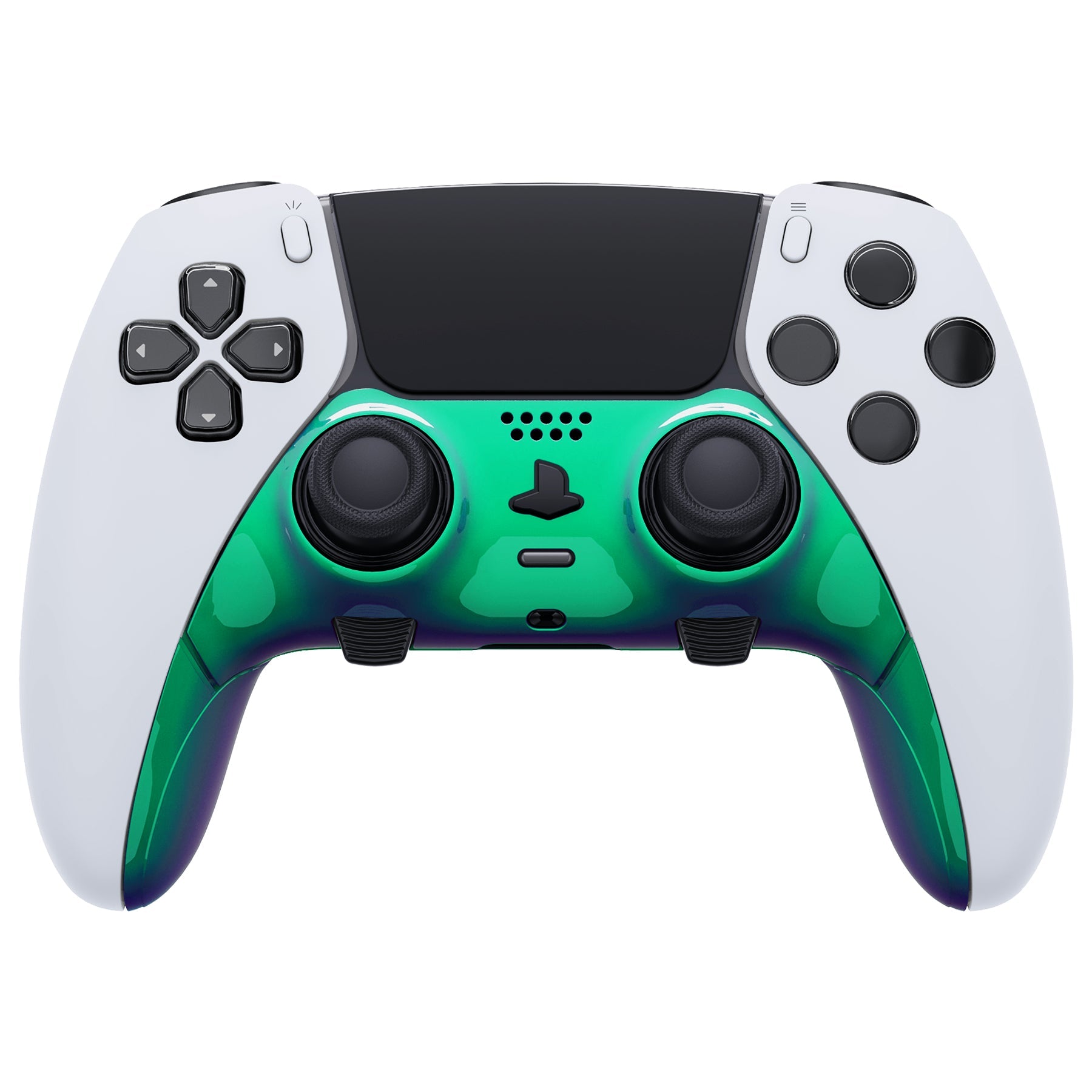 eXtremeRate Replacement Top Bottom Decorative Trim Shell Compatible with PS5 Edge Controller - Chameleon Green Purple eXtremeRate