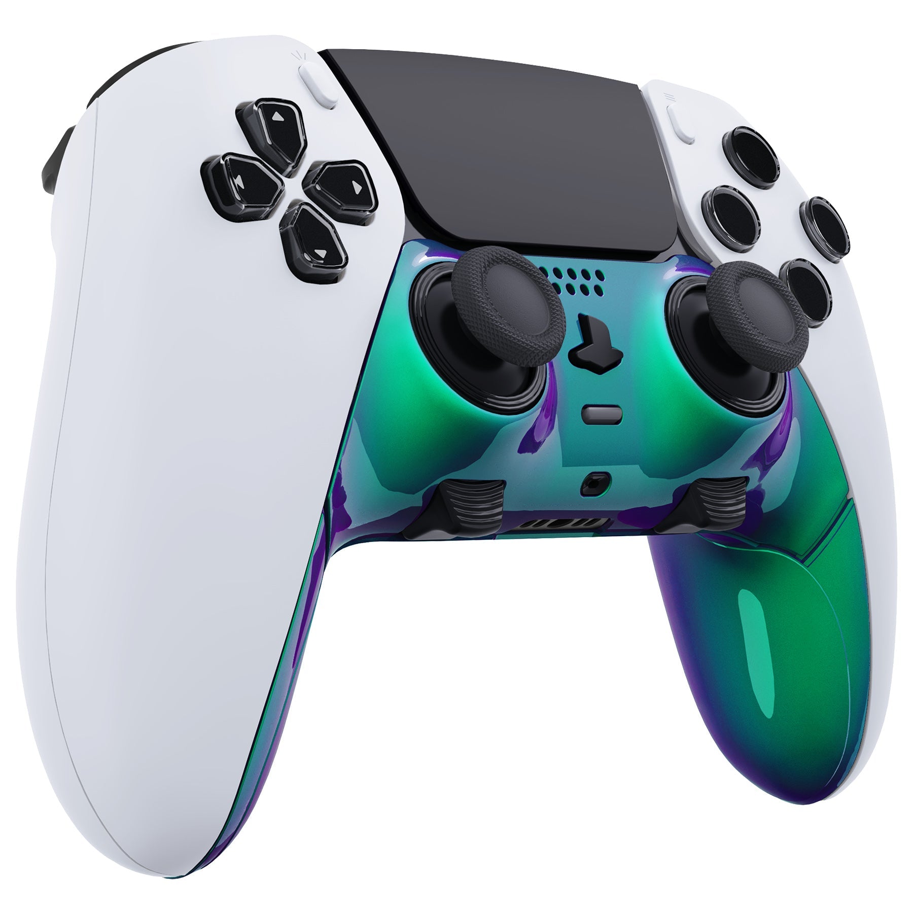 eXtremeRate Replacement Top Bottom Decorative Trim Shell Compatible with PS5 Edge Controller - Chameleon Green Purple eXtremeRate