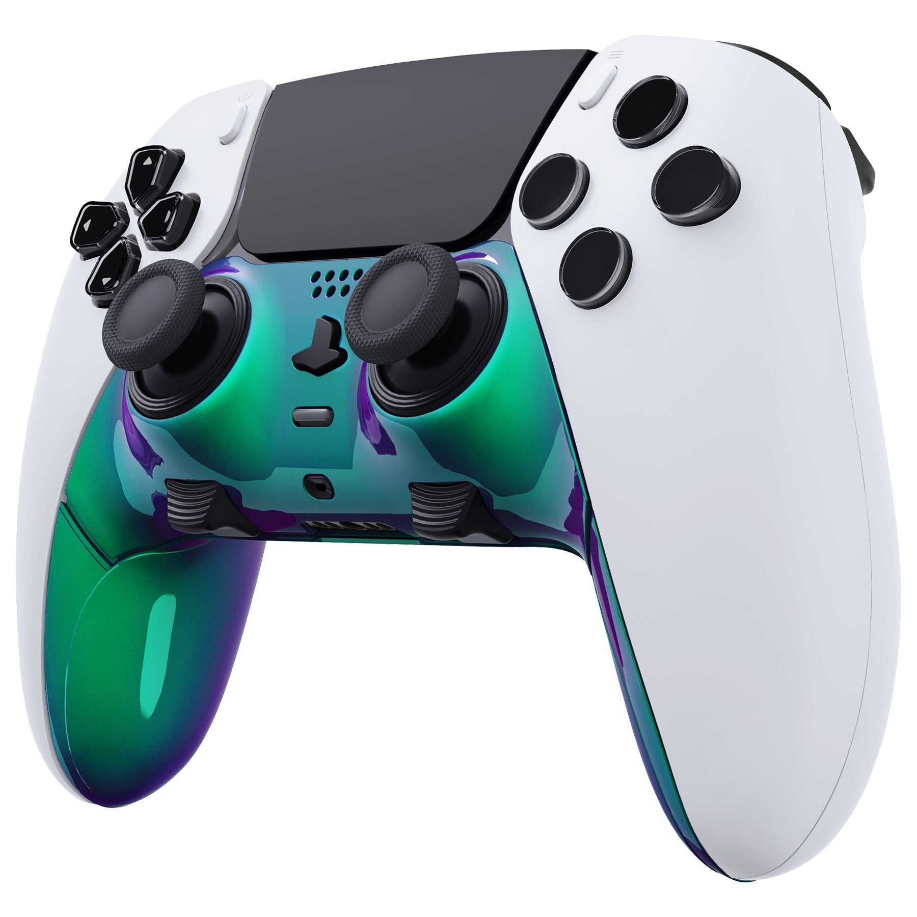 eXtremeRate Replacement Top Bottom Decorative Trim Shell Compatible with PS5 Edge Controller - Chameleon Green Purple eXtremeRate