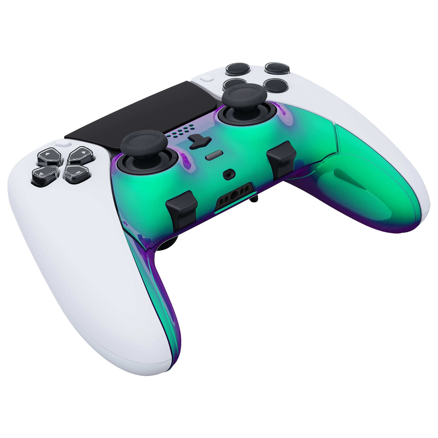 eXtremeRate Replacement Top Bottom Decorative Trim Shell Compatible with PS5 Edge Controller - Chameleon Green Purple eXtremeRate