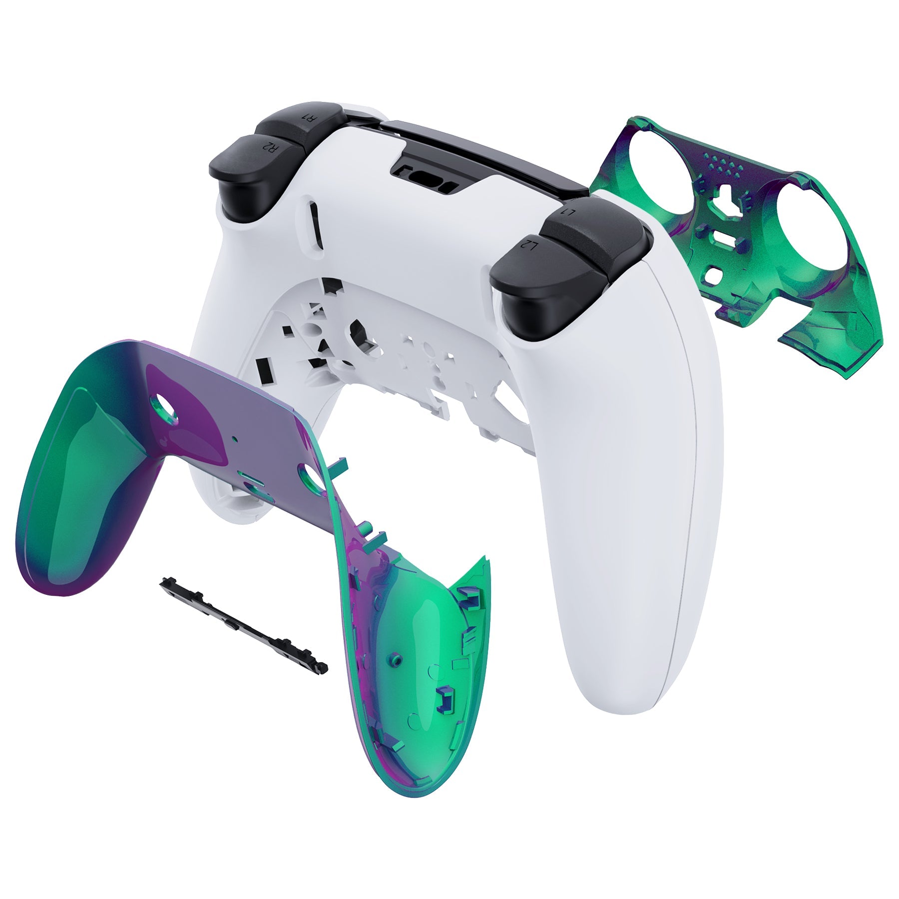 eXtremeRate Replacement Top Bottom Decorative Trim Shell Compatible with PS5 Edge Controller - Chameleon Green Purple eXtremeRate