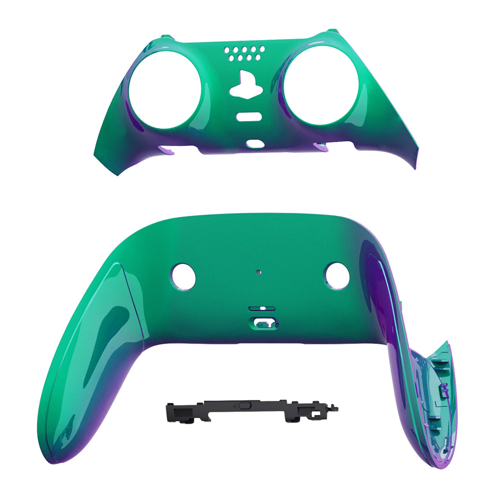 eXtremeRate Replacement Top Bottom Decorative Trim Shell Compatible with PS5 Edge Controller - Chameleon Green Purple eXtremeRate
