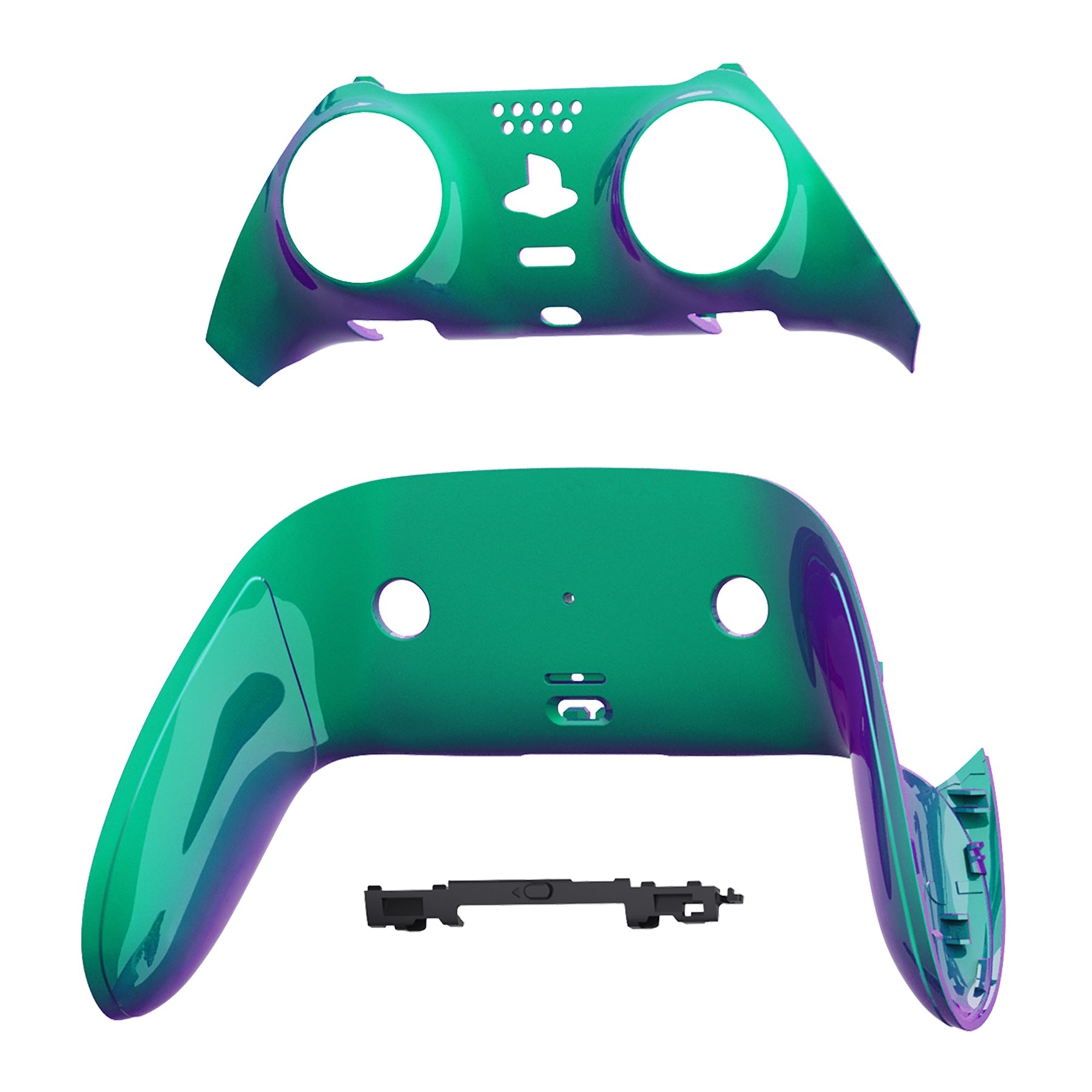 eXtremeRate Replacement Top Bottom Decorative Trim Shell Compatible with PS5 Edge Controller - Chameleon Green Purple eXtremeRate
