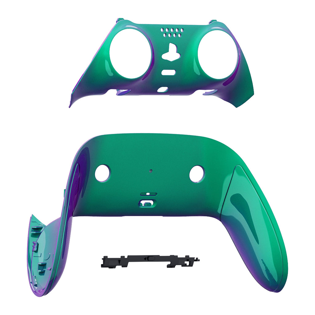 eXtremeRate Replacement Top Bottom Decorative Trim Shell Compatible with PS5 Edge Controller - Chameleon Green Purple eXtremeRate