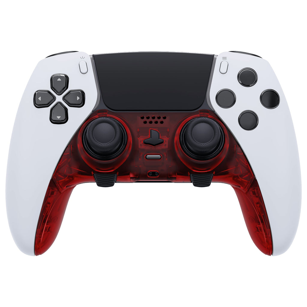 eXtremeRate Replacement Top Bottom Decorative Trim Shell Compatible with PS5 Edge Controller - Clear Red eXtremeRate