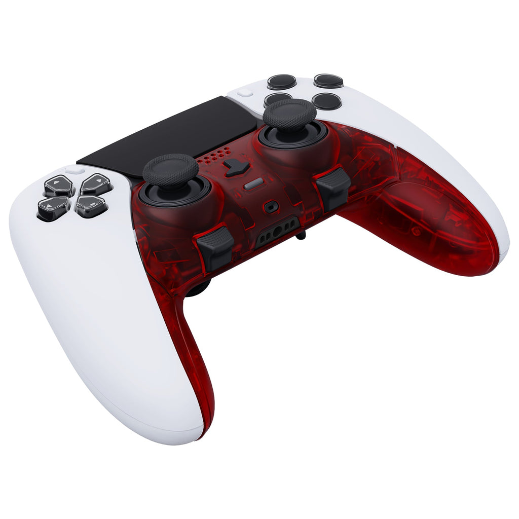 eXtremeRate Replacement Top Bottom Decorative Trim Shell Compatible with PS5 Edge Controller - Clear Red eXtremeRate