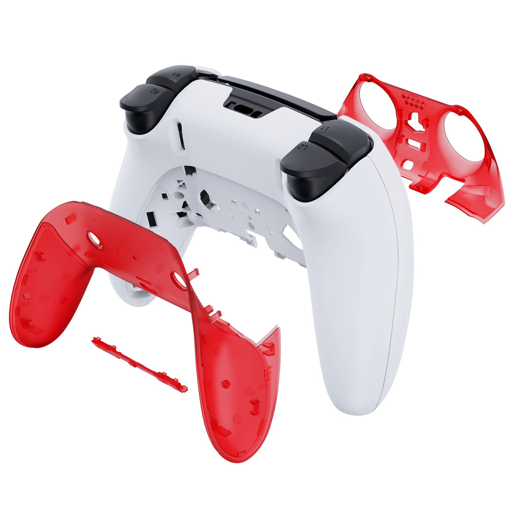 eXtremeRate Replacement Top Bottom Decorative Trim Shell Compatible with PS5 Edge Controller - Clear Red eXtremeRate