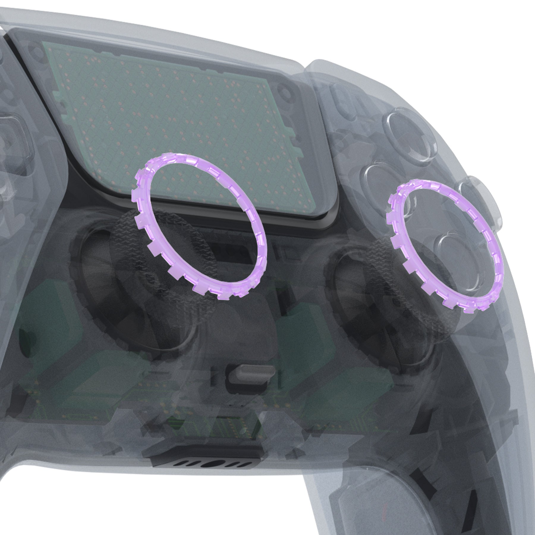 eXtremeRate Custom Replacement Accent Rings for PS5 Controller - Clear Atomic Purple eXtremeRate