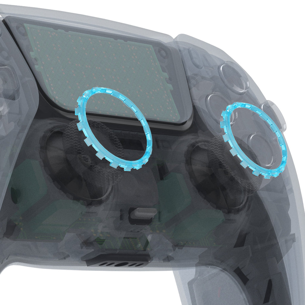 eXtremeRate Custom Replacement Accent Rings for PS5 Controller - Clear Cyan Blue eXtremeRate