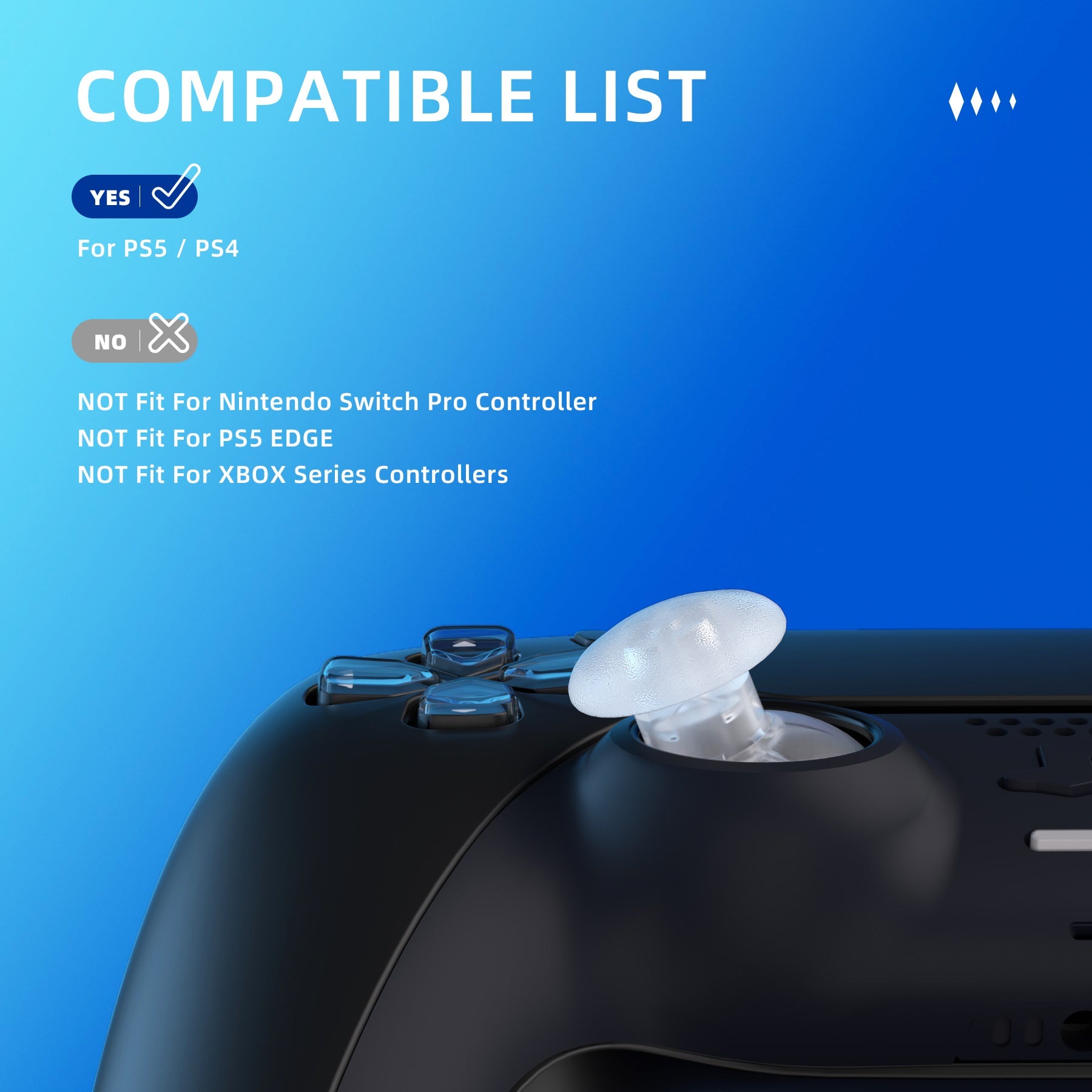 eXtremeRate EDGE Sticks Replacement Interchangeable Thumbsticks for PS5 & PS4 All Model Controllers - Clear eXtremeRate