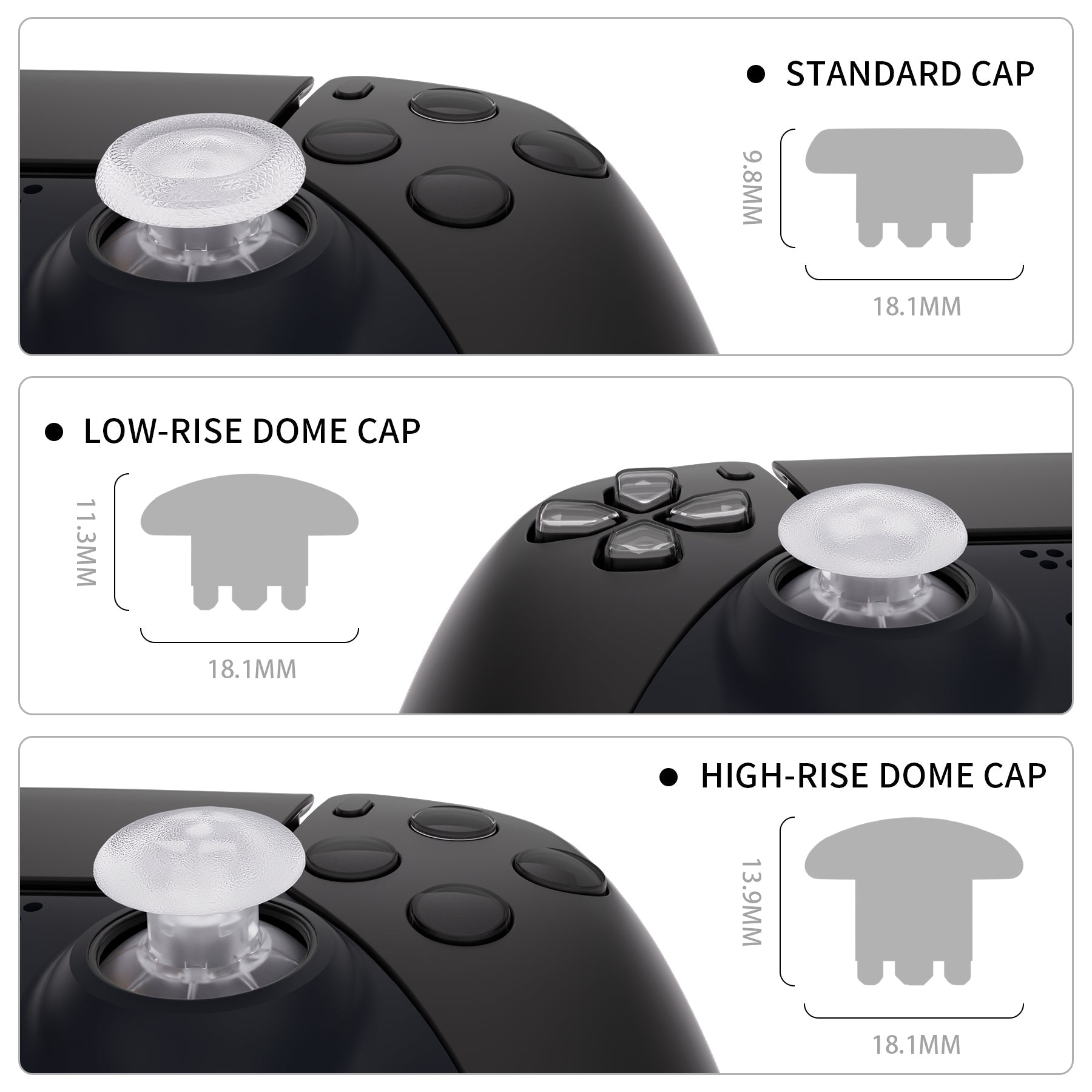 eXtremeRate EDGE Sticks Replacement Interchangeable Thumbsticks for PS5 & PS4 All Model Controllers - Clear eXtremeRate