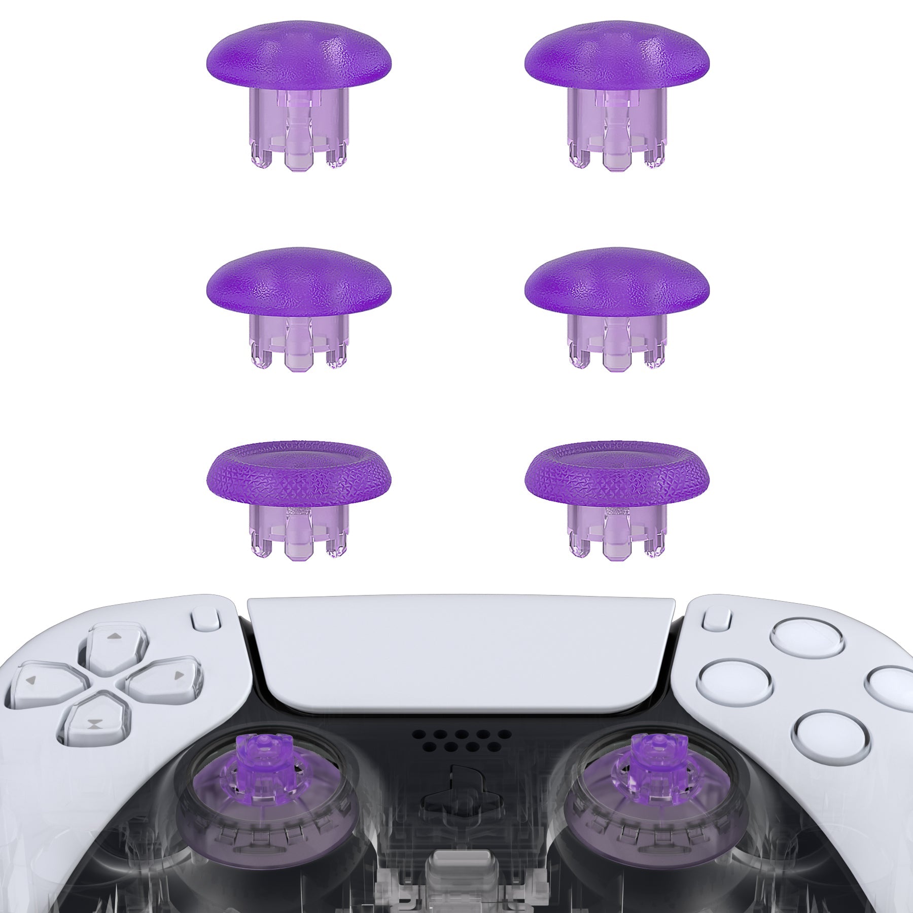 eXtremeRate EDGE Sticks Replacement Interchangeable Thumbsticks for PS5 & PS4 All Model Controllers - Clear Atomic Purple eXtremeRate