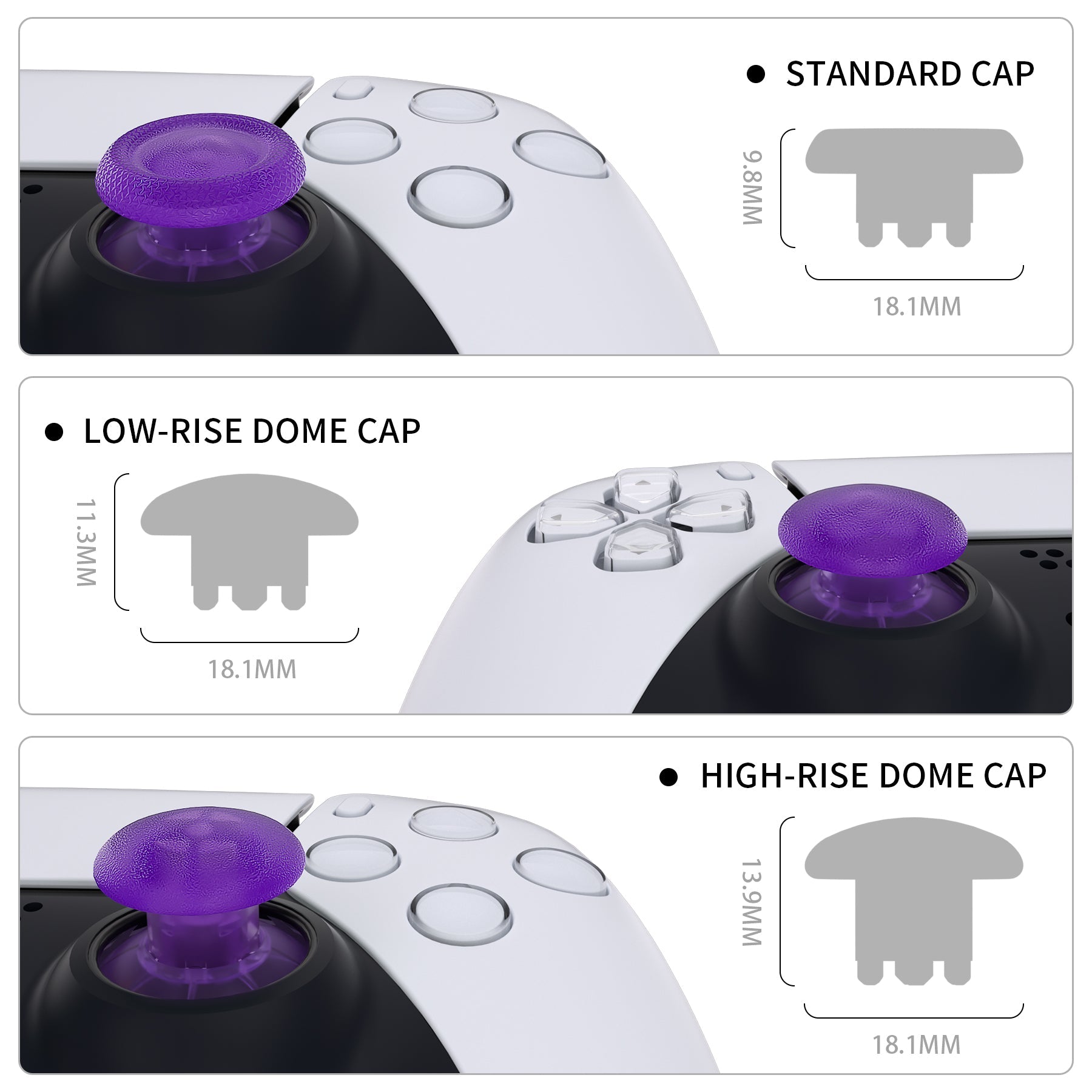 eXtremeRate EDGE Sticks Replacement Interchangeable Thumbsticks for PS5 & PS4 All Model Controllers - Clear Atomic Purple eXtremeRate