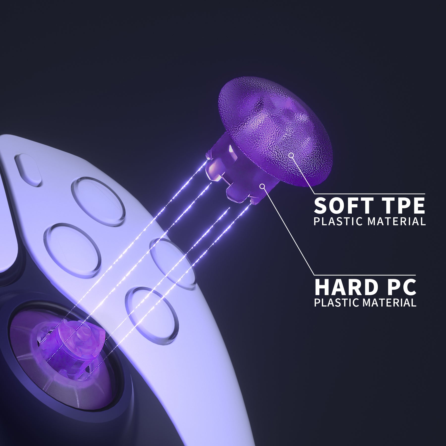 eXtremeRate EDGE Sticks Replacement Interchangeable Thumbsticks for PS5 & PS4 All Model Controllers - Clear Atomic Purple eXtremeRate