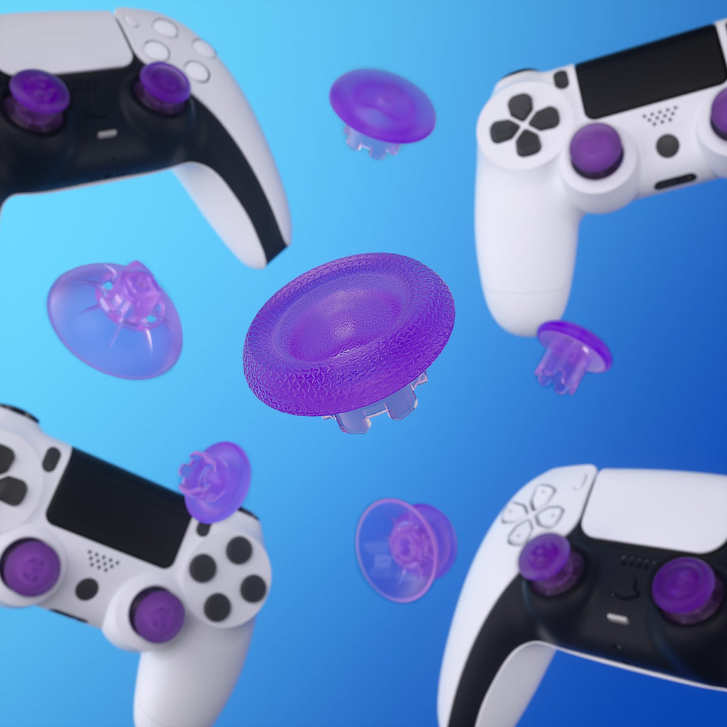 eXtremeRate EDGE Sticks Replacement Interchangeable Thumbsticks for PS5 & PS4 All Model Controllers - Clear Atomic Purple eXtremeRate