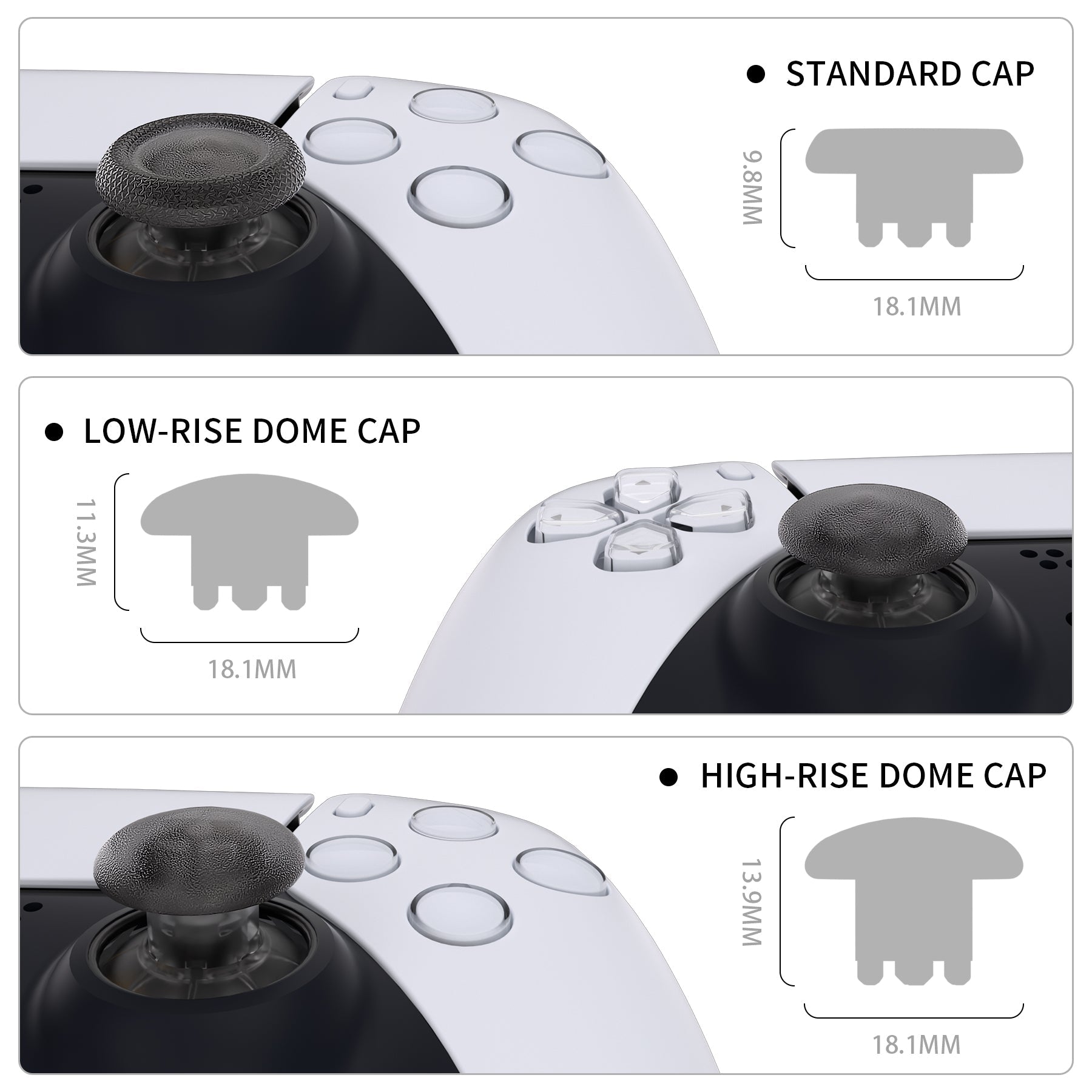 eXtremeRate EDGE Sticks Replacement Interchangeable Thumbsticks for PS5 & PS4 All Model Controllers - Clear Black eXtremeRate